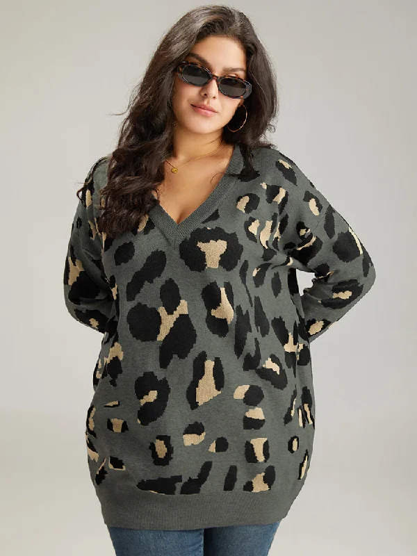 Anti-Pilling Leopard Elastic Cuffs Pullover