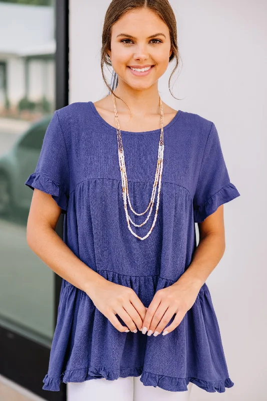 All Eyes On Me Denim Blue Linen Babydoll Top