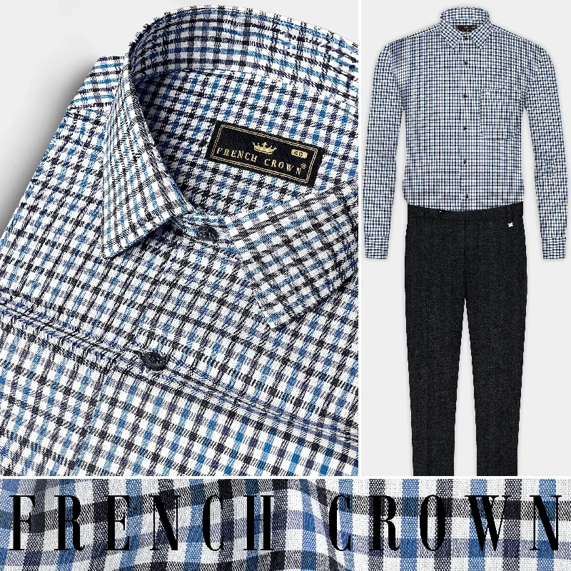 Calypso Blue And Bright White Checked Premium Giza Cotton Shirt