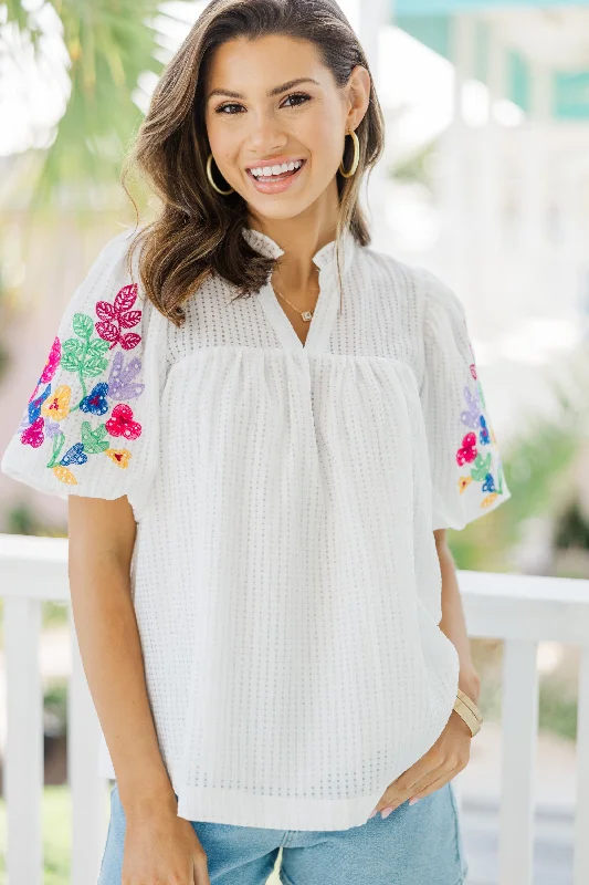 Found Your Happy White Embroidered Blouse