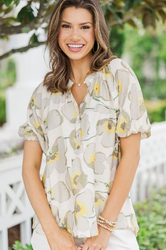 Make Things Happen Taupe Floral Blouse