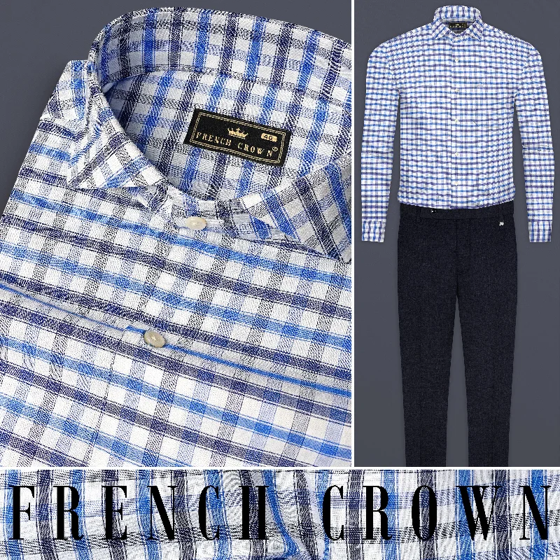 Marguerite Blue And Bright White Checked Dobby Textured Premium Giza Cotton Shirt