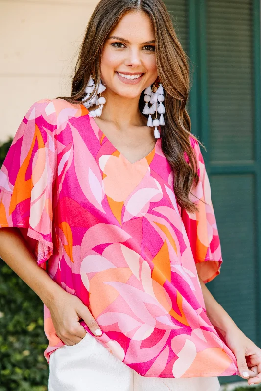 Ready Set Retro Hot Pink Abstract Blouse