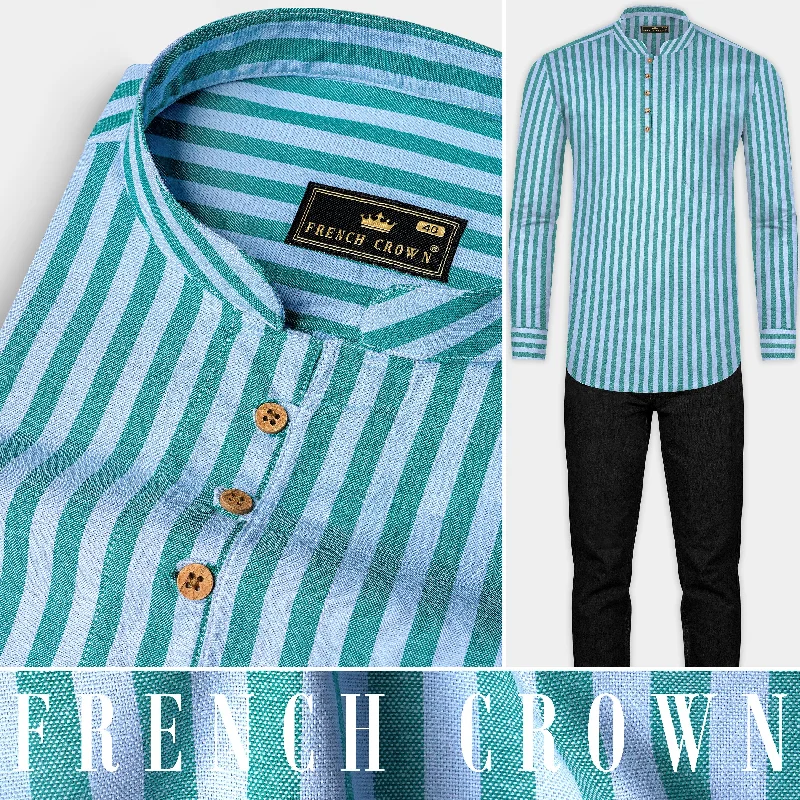 Tropical Blue And Ocean Green Striped Royal Oxford Premium Cotton Shirt