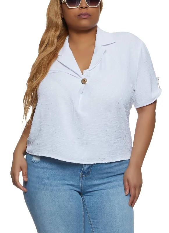 Plus Size One Button Lapel Collar Blouse