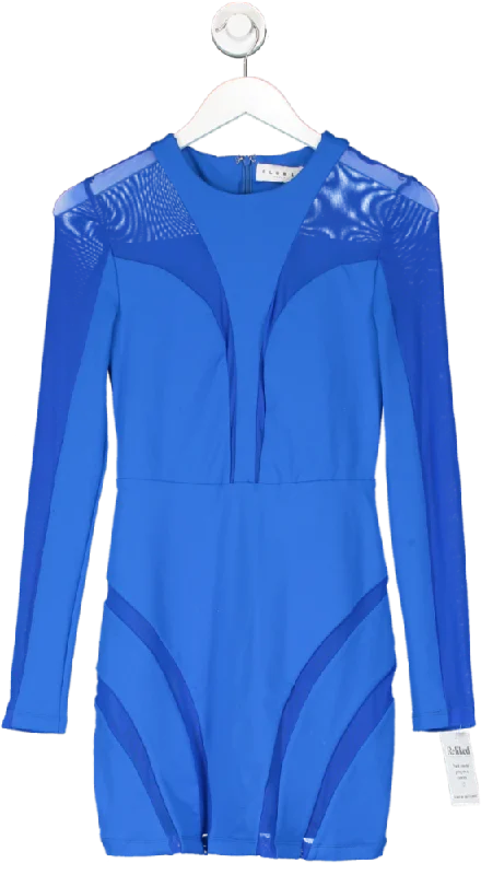 Club L Blue Grand Style Mesh Nigh Neck Long Sleeve Cut Out Mini Dress UK 8