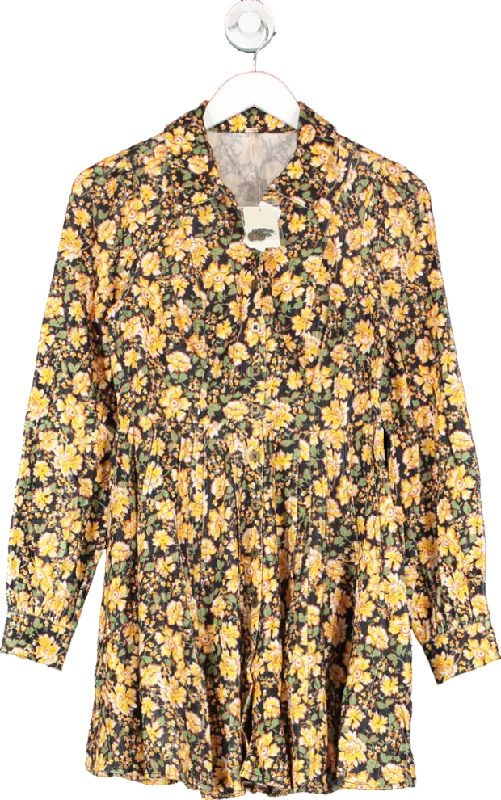 Free People Yellow Floral Marvelous Mia Mini Dress UK 6