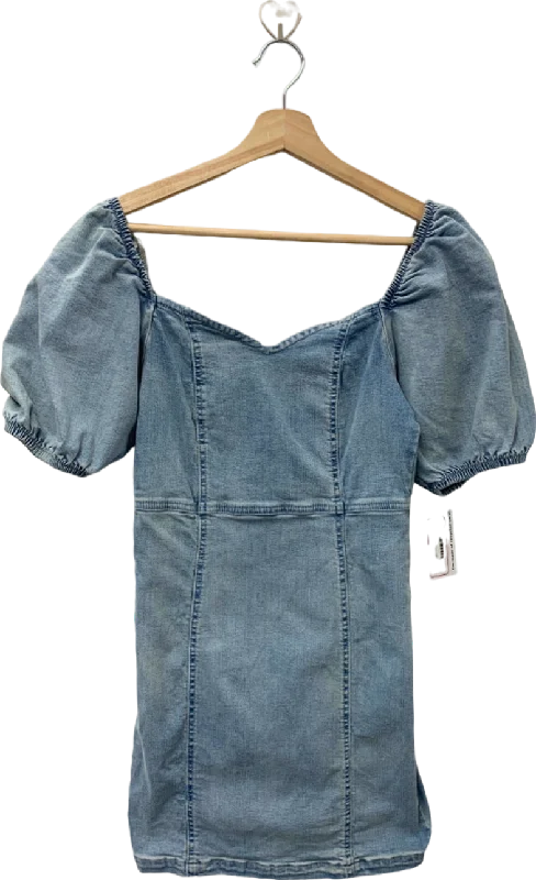 River Island Blue Puff-Sleeve Denim Mini Dress UK 8