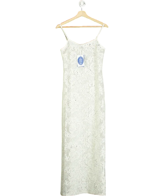 4th & Reckless White Agnes Crochet-pattern Knitted Maxi Dress UK 6