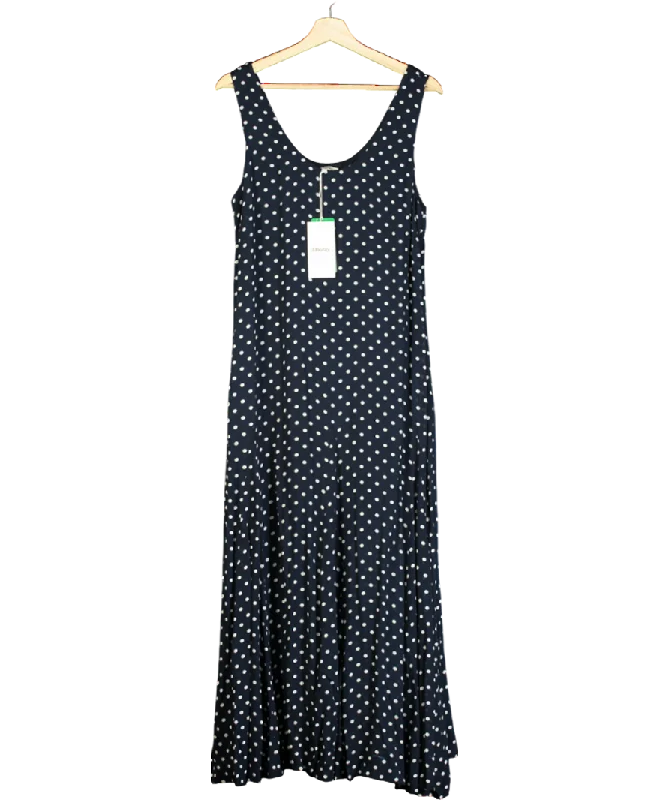 Albaray Blue Spot Godet Maxi Dress, Navy/white UK 12