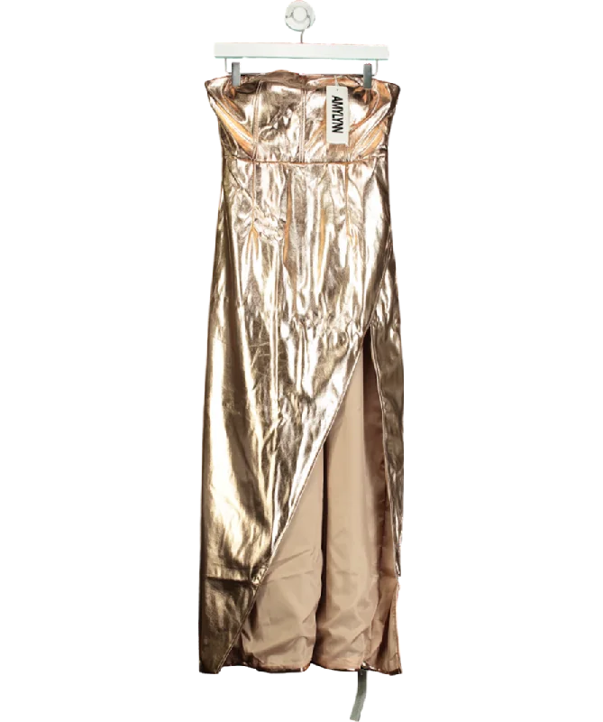 Amy Lynn London Metallic Gizelle Vegan Leather Strapless Maxi Dress UK M