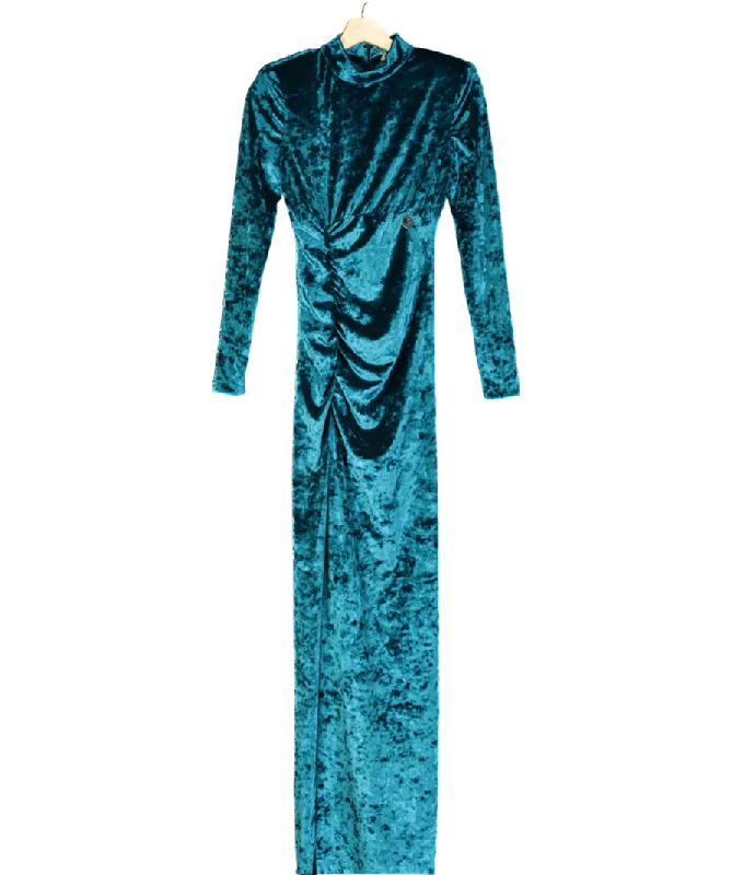 GAëLLE Blue Velvet Ruched Maxi Dress UK XS