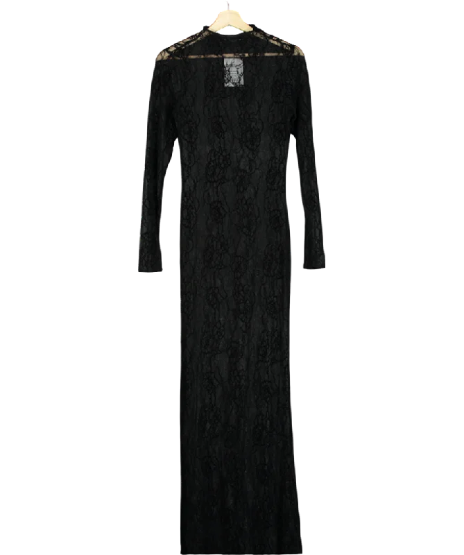 Good American Black Lace Maxi Dress UK 6