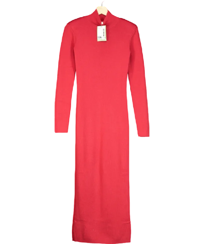 H&M Red Rib-knit Maxi Dress UK XS