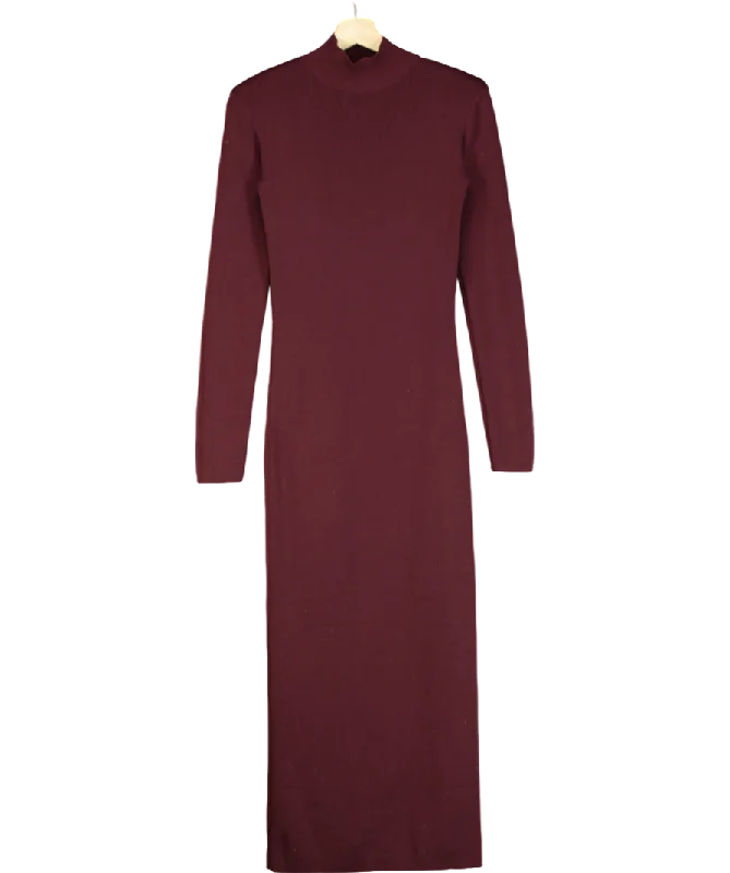 H&M Red Ribbed Knit Maxi Dress Wine Colour UK XS