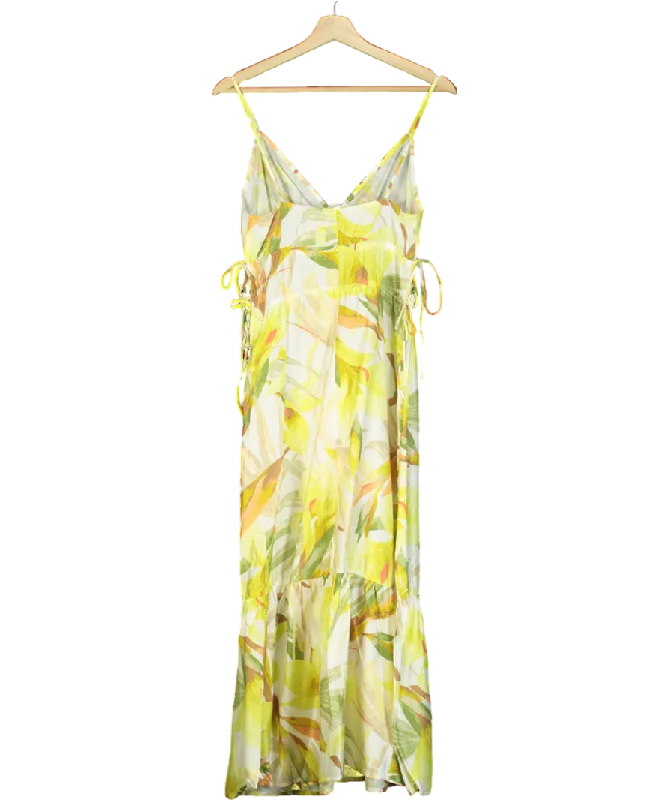 H&M Yellow Drawstring-detail Printed Maxi Dress UK XS