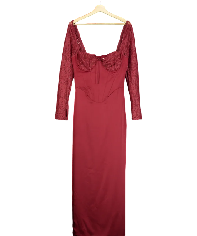 House of CB Red Berry Satin Maxi Dress With Corset UK M