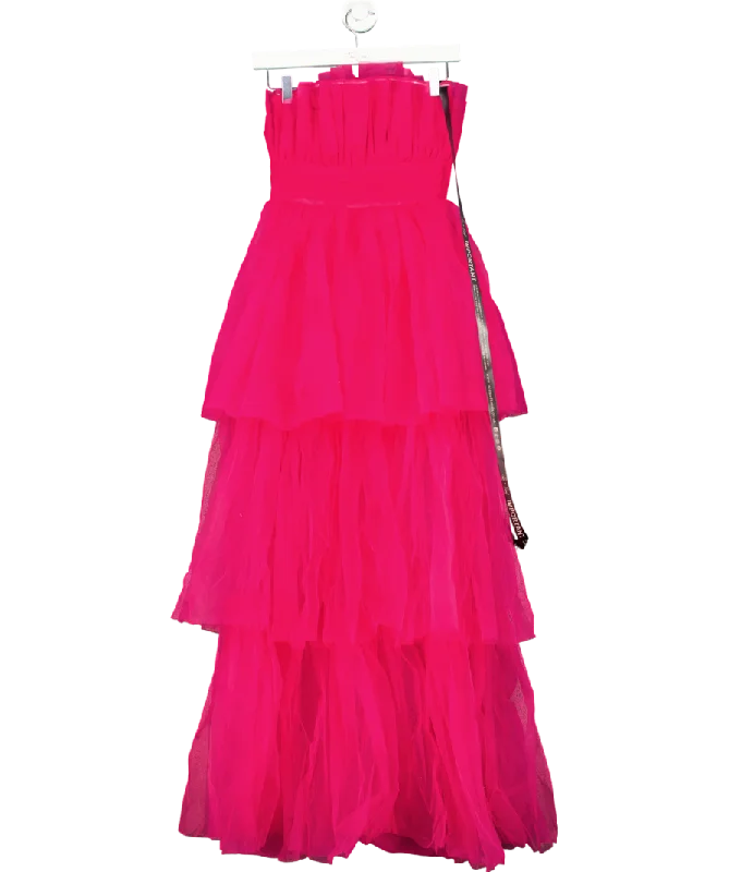 Lace & Beads Natalia Tulle Maxi Dress In Bright Pink UK 6