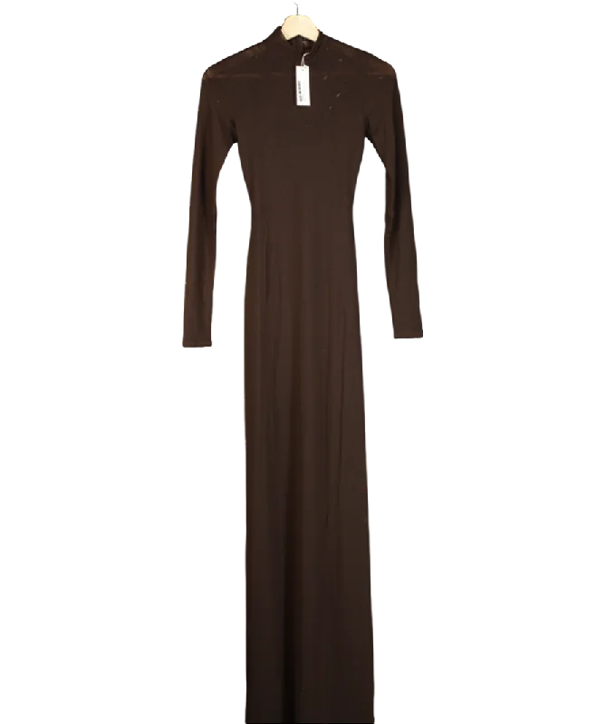 Naked Wardrobe Brown Smooth Mock Neck Maxi Dress UK S