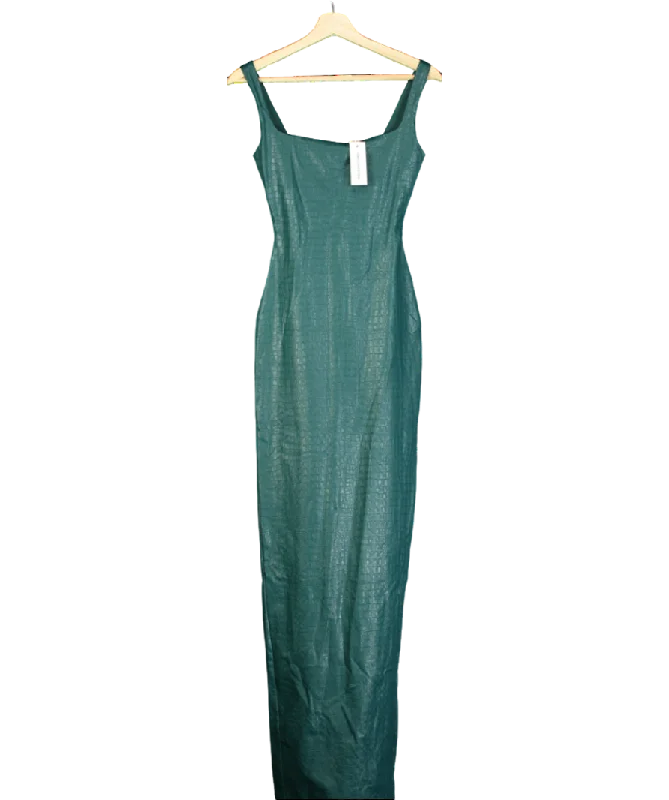 Naked Wardrobe Green Vegan Leather Croc Tank Maxi Dress UK XS