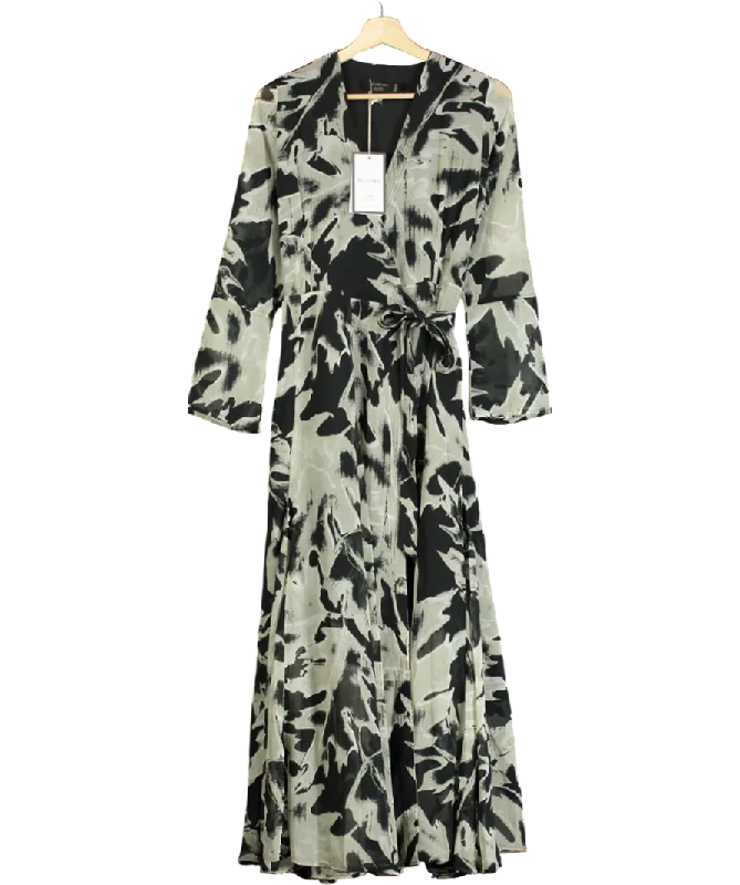 Religion Black Flash Print Wrap Maxi Dress UK XS