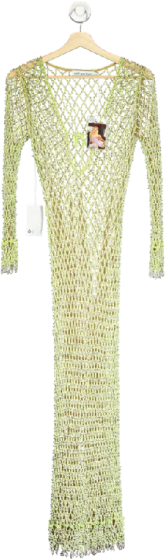 Self-Portrait Green Beaded Fishnet Maxi Dress UK S