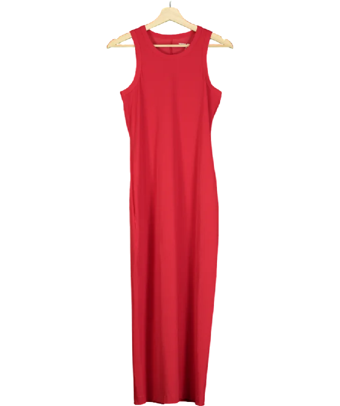 TRVL DRSS Red Ribbed Sleeveless Maxi Dress UK S