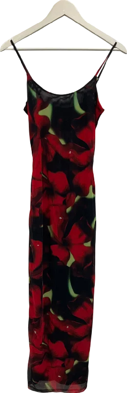 White Fox Black Same Heart Mesh Maxi Dress Red Hibiscus UK S