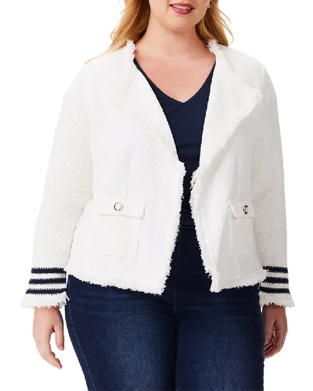 NIC+ZOE Plus Subtle Stripe Fringe Mix Knit Jacket