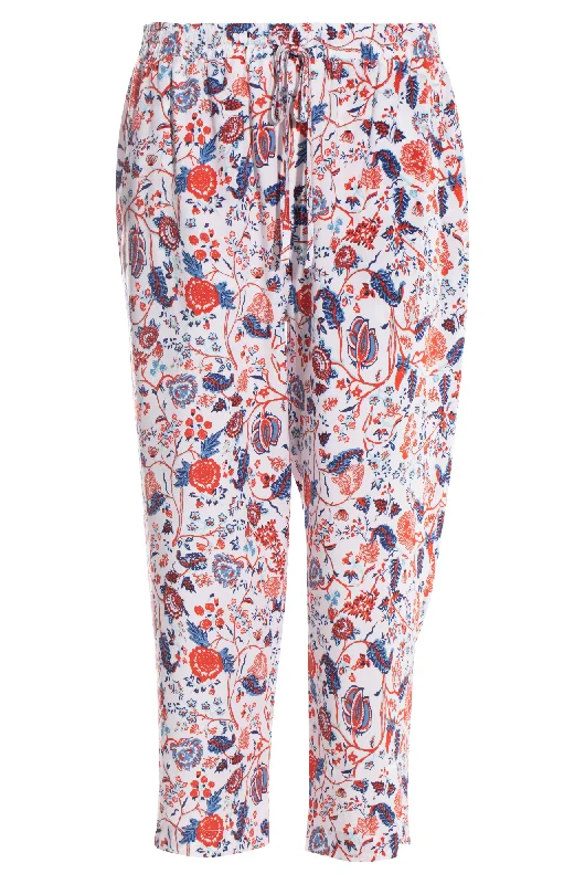 Printed Viscose Mid Calf Pants | Orange Indigo Vine | 3369AR