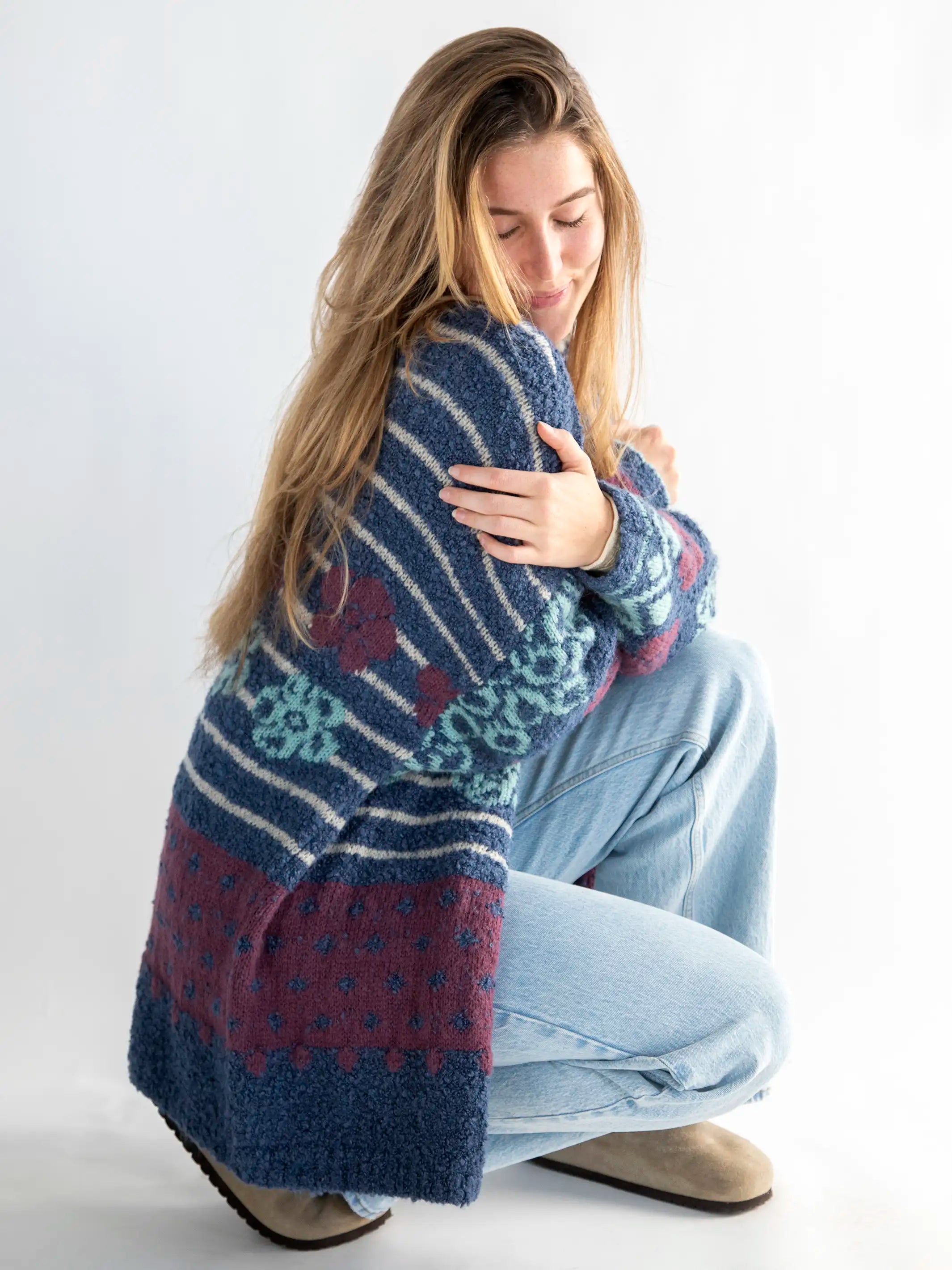 Calla Jacquard Cardigan Sweater - Indigo