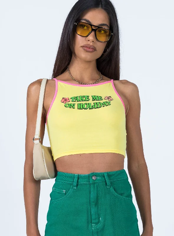 Take Me On Holiday Tank Top Yellow